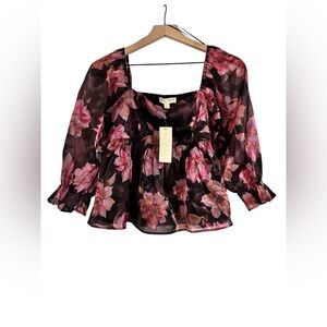 Thirstystone Black and Pink Floral Blouse